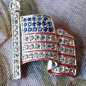 American Spirit Flag Silver Tone Brooch Pin Election Day Jewelry EUC Vintage